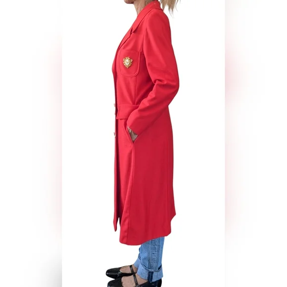 Vintage Smug Red Double Breasted Blazer Coat Gold Crest Buttons Preppy 70s Mod - Picture 4 of 9